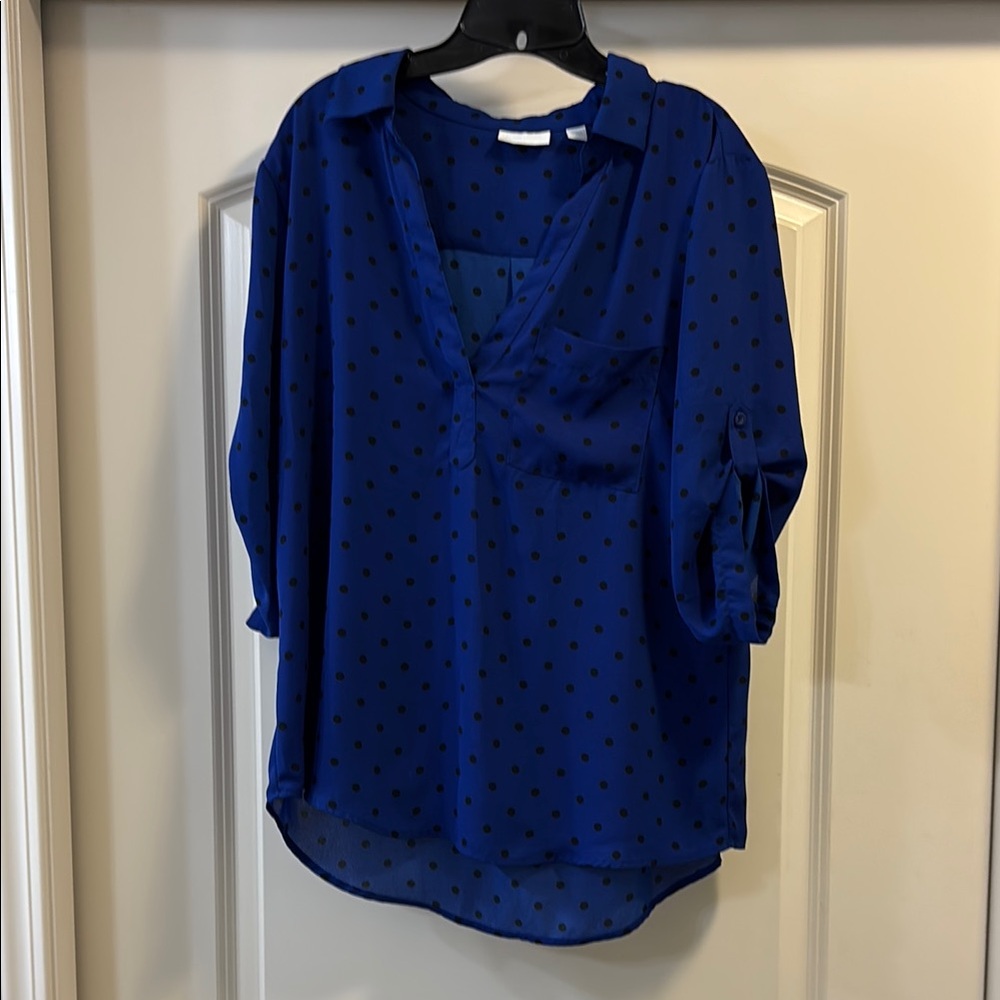 New York & Company Blue Cuffed Sleeve Blouse